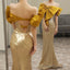 Off-Shoulder Sequin Bow Accent Open Back Mermaid Prom Gowns