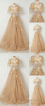 Champagne Tulle Long Prom Dress, Evening Dresses