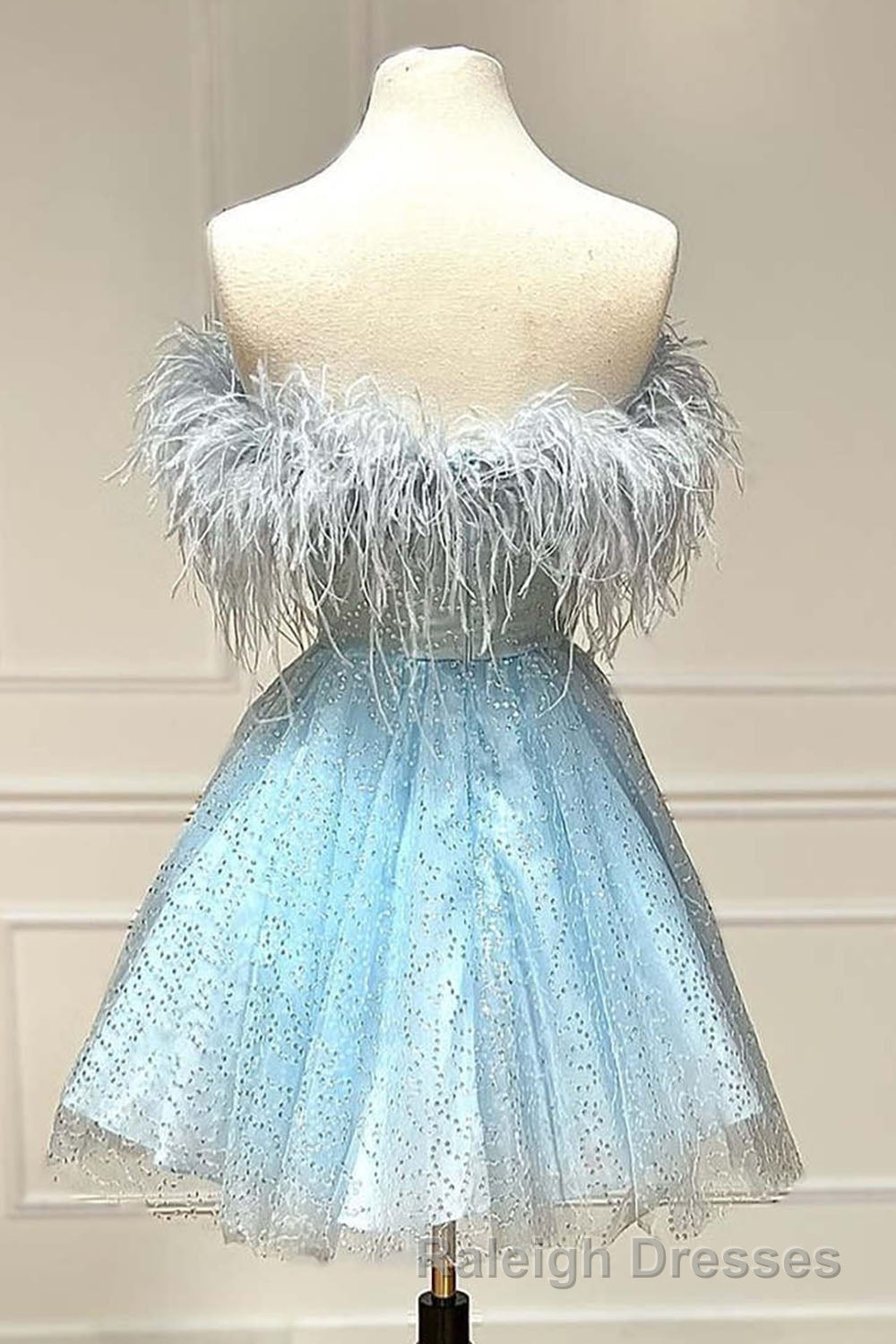 Light Blue A-Line Strapless Homecoming Dress with Feathers Secondary image