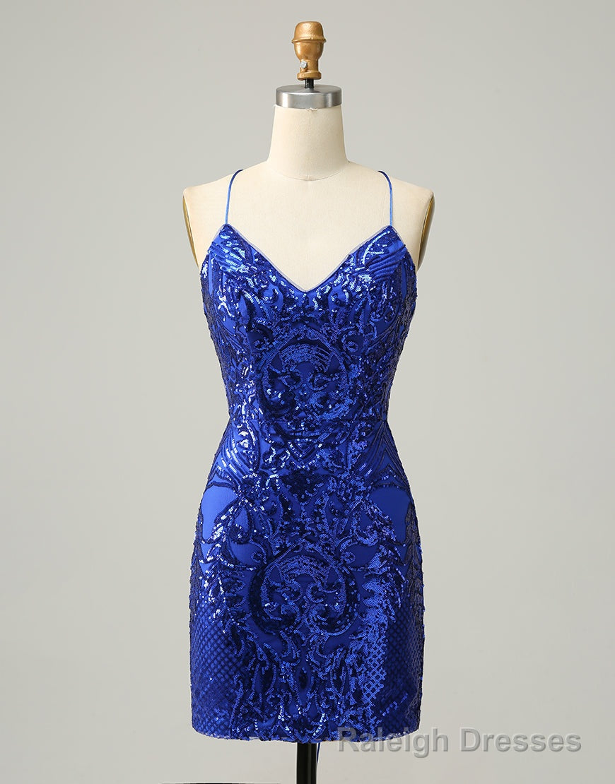 Royal Blue V-Neck Corset Back Homecoming Dress With Sequin Main image