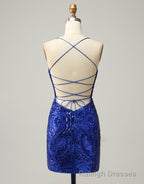 Royal Blue V-Neck Corset Back Homecoming Dress With Sequin
