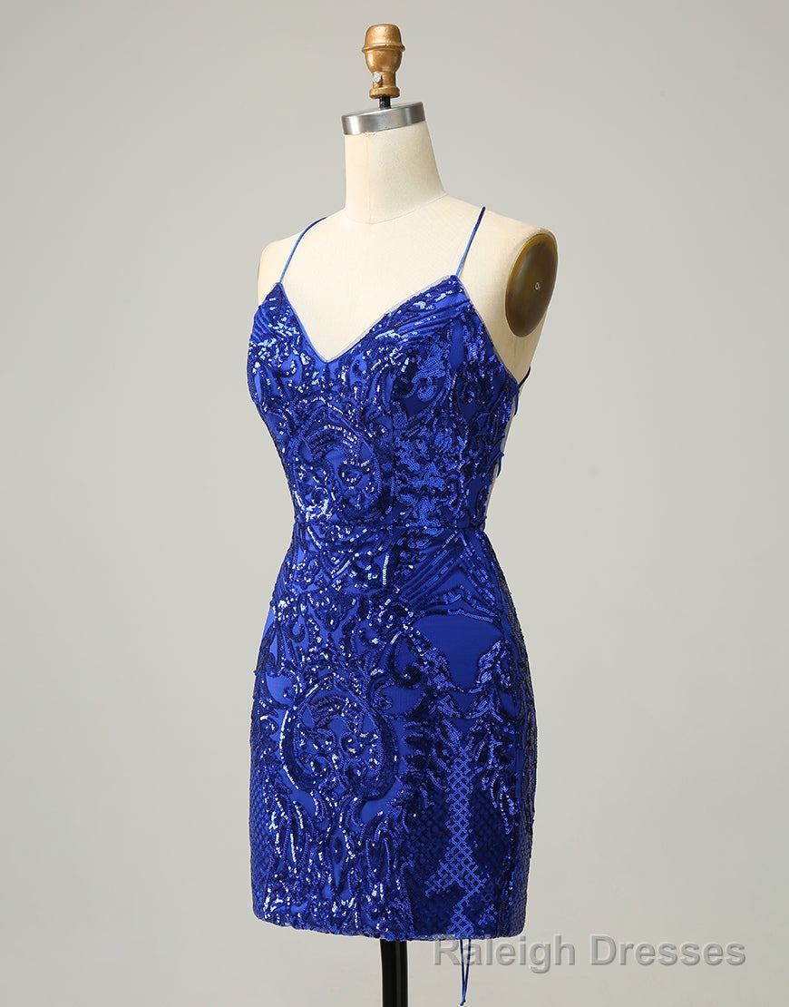 Royal Blue V-Neck Corset Back Homecoming Dress With Sequin Secondary image