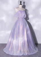 A Charming Sequin Lavender A-Line Sheer Strapless Dance Dresses Lavender Princess Off The Shoulder Sleeveless Sheer Prom Dresses