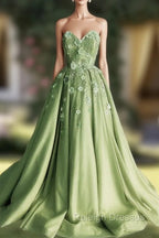 A-Line 3D Flowers Embroidey Tulle Strapless Dress