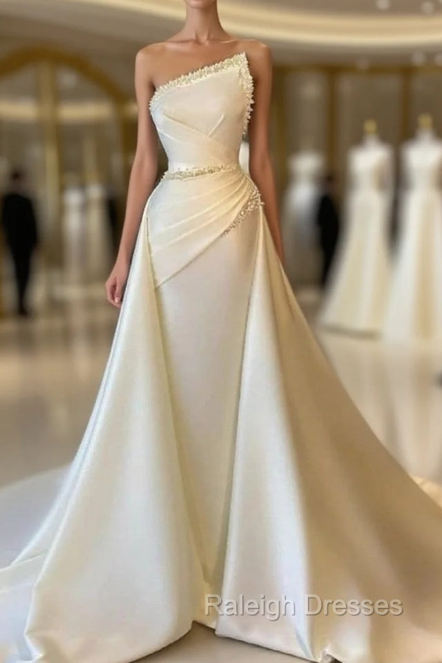 A Line Asymmetrical Beaded Floor Length Open Back Sleeveless Prom Dress