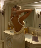 A Line Backless Evening Party Dress Silk Satin Long Prom Dress