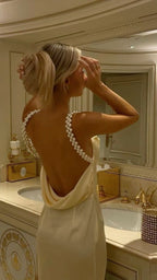 A Line Backless Evening Party Dress Silk Satin Long Prom Dress