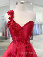 A-Line Backless Homecoming Dresses Red Mini Sleeveless One Shoulder Graduation Dress With Appliques