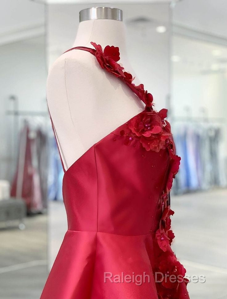 A-Line Backless Homecoming Dresses Red Mini Sleeveless One Shoulder Graduation Dress With Appliques