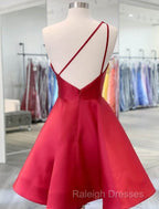 A-Line Backless Homecoming Dresses Red Mini Sleeveless One Shoulder Graduation Dress With Appliques