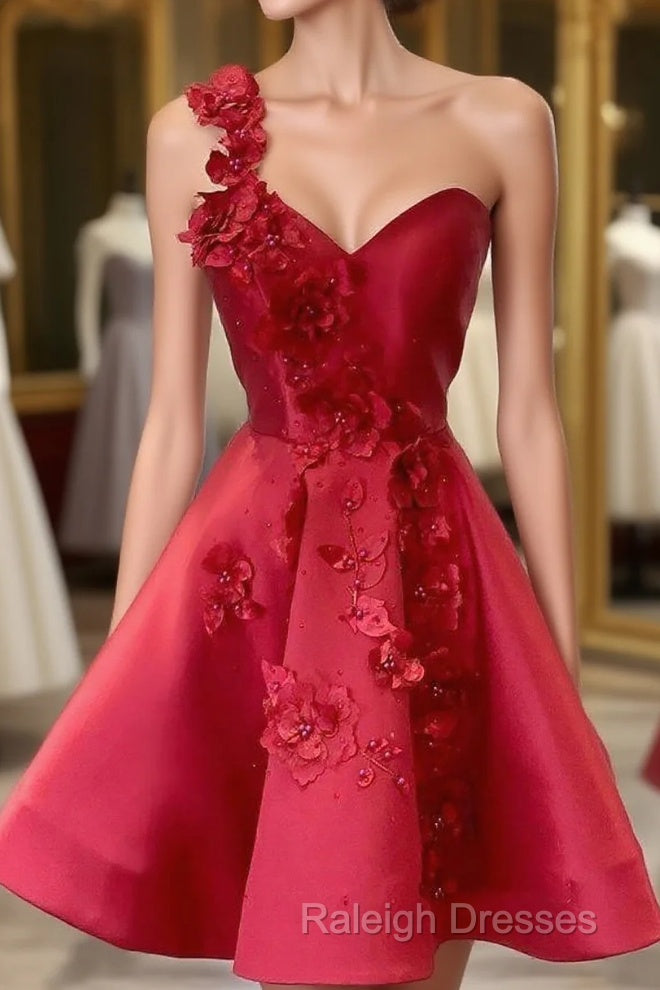 A-Line Backless Homecoming Dresses Red Mini Sleeveless One Shoulder Graduation Dress With Appliques Main image