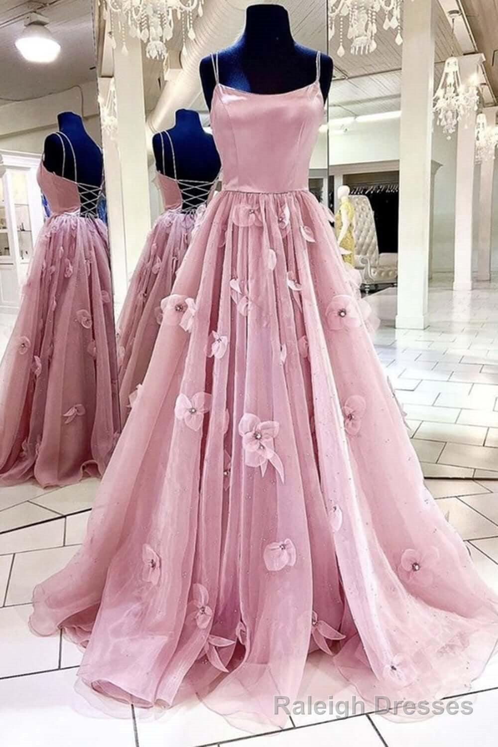 A Line Backless Pink Floral Long Prom Dresses,Formal Graduation Prom Dress Gala Dresses Main image