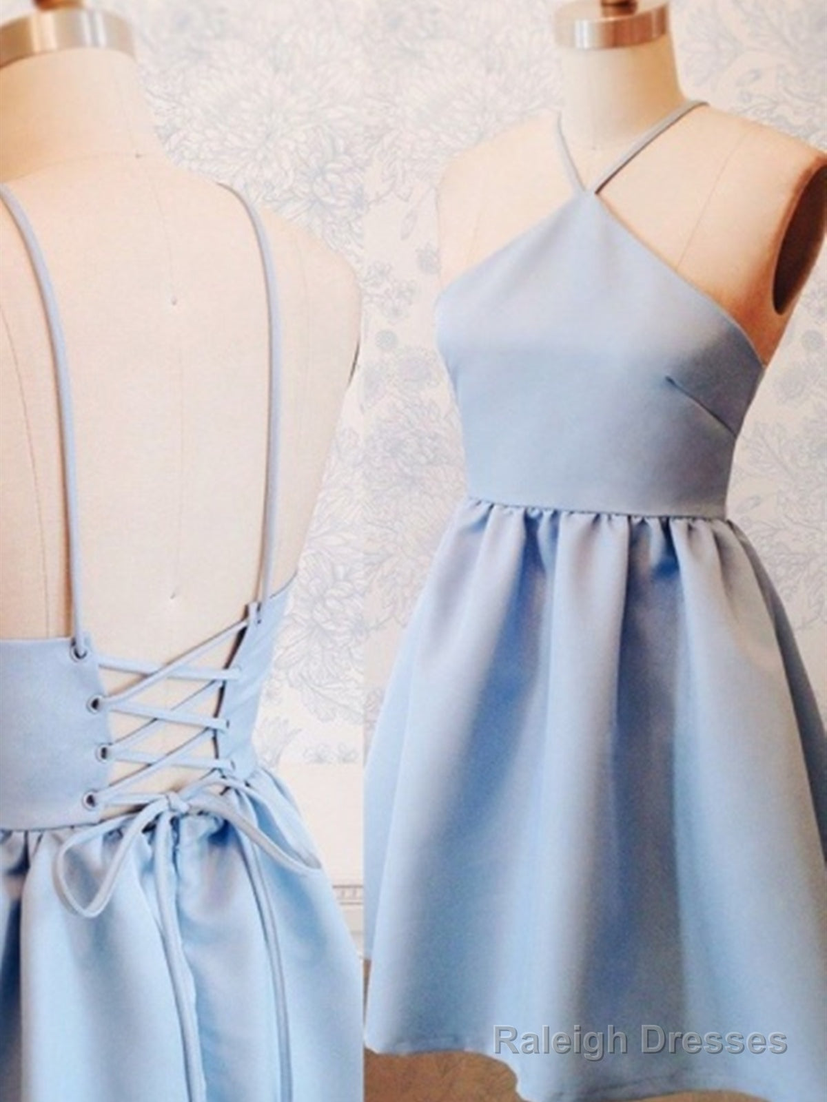 A Line Backless Short Blue Prom Dresses, Short Blue Homecoming Formal Dresses, Evening Dresses Main image