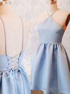 A-Line Backless Short Blue Prom Dress Short Blue Homecoming Prom Dress Prom Dress