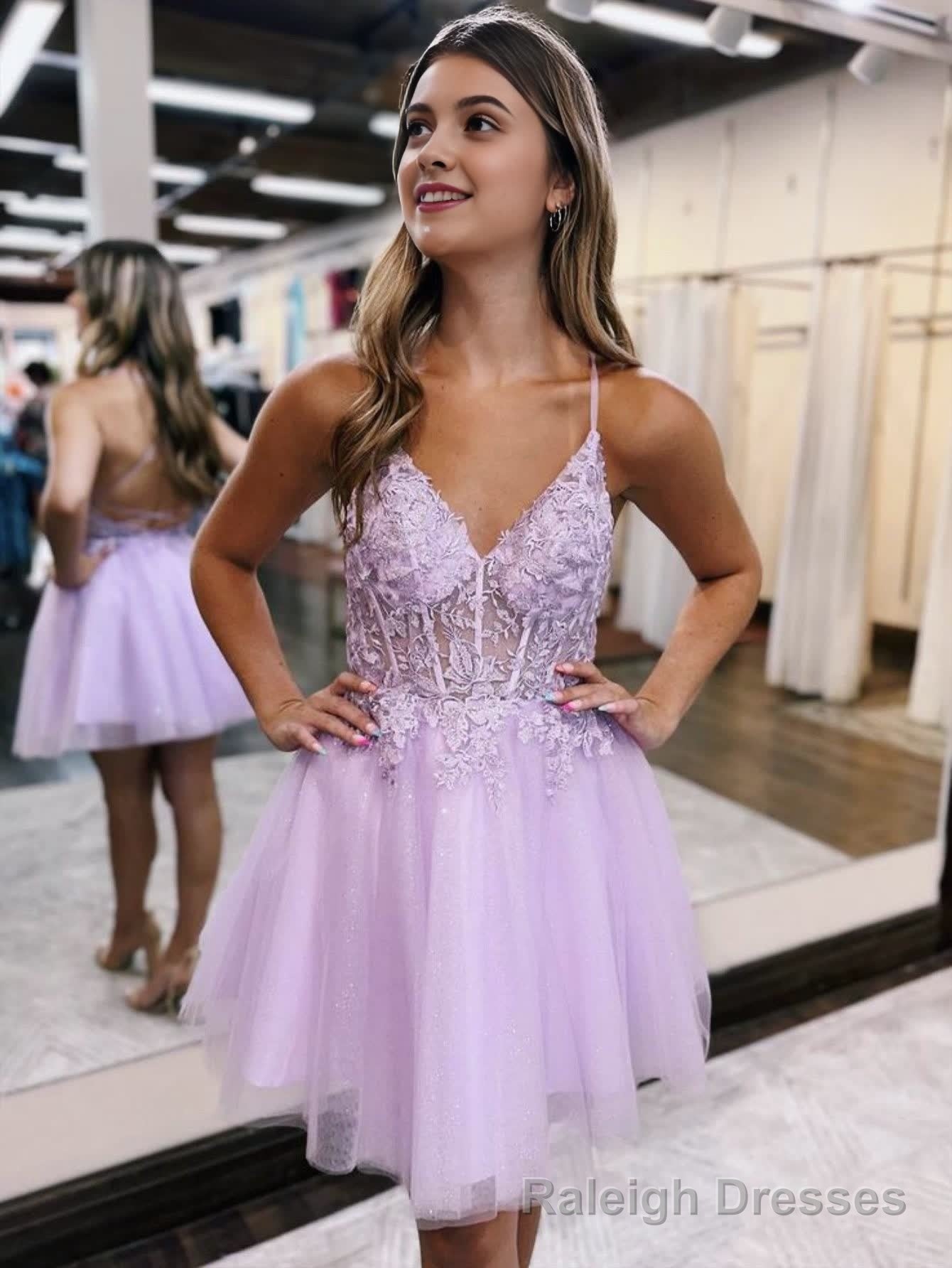 A Line Backless Tulle Appliqued Homecoming Dress