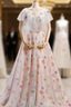 A Line Ball Gowns Pink Print Backless Wedding Dress