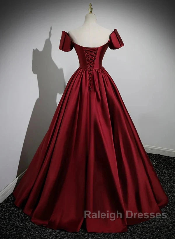 A-Line Ballgown Satin Long Party Dress Off Shoulder Sweetheart Floor Length Prom Dress Secondary image