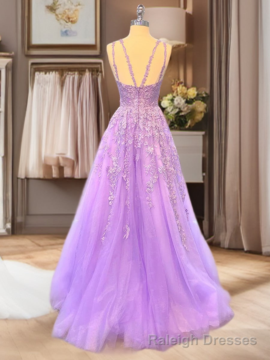 A Line Bateau Long Sleeves Appliques Lace Floor Length Tulle Dress Secondary image