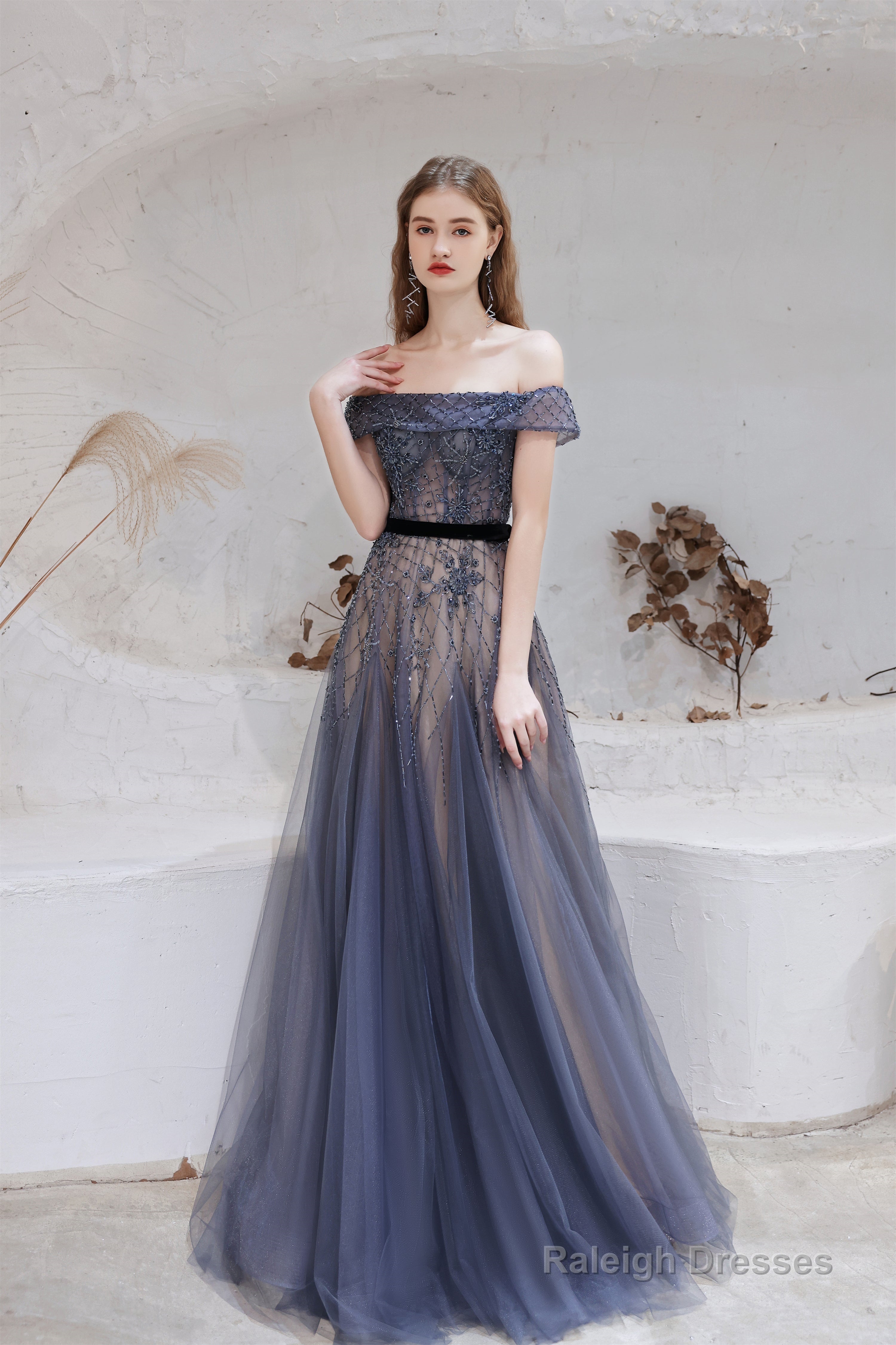 A Line Bateau Neck Floor Length Short Sleeves Zipper Prom Dresses Main image