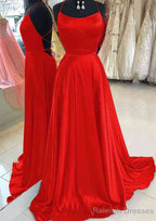 A-line Bateau Spaghetti Straps Sweep Train Charmeuse Prom Dresses