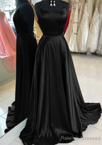 A Line Bateau Spaghetti Straps Sweep Train Charmeuse Prom Dress