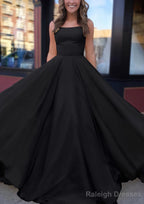 A Line Bateau Spaghetti Straps Sweep Train Chiffon Prom Dress