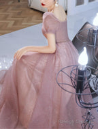 A-Line Beautiful Back Elegant Prom Formal Evening Birthday Dress Sweetheart Neckline Short Sleeve Floor Length Lace With Beading  / Puff Balloon Sleeve