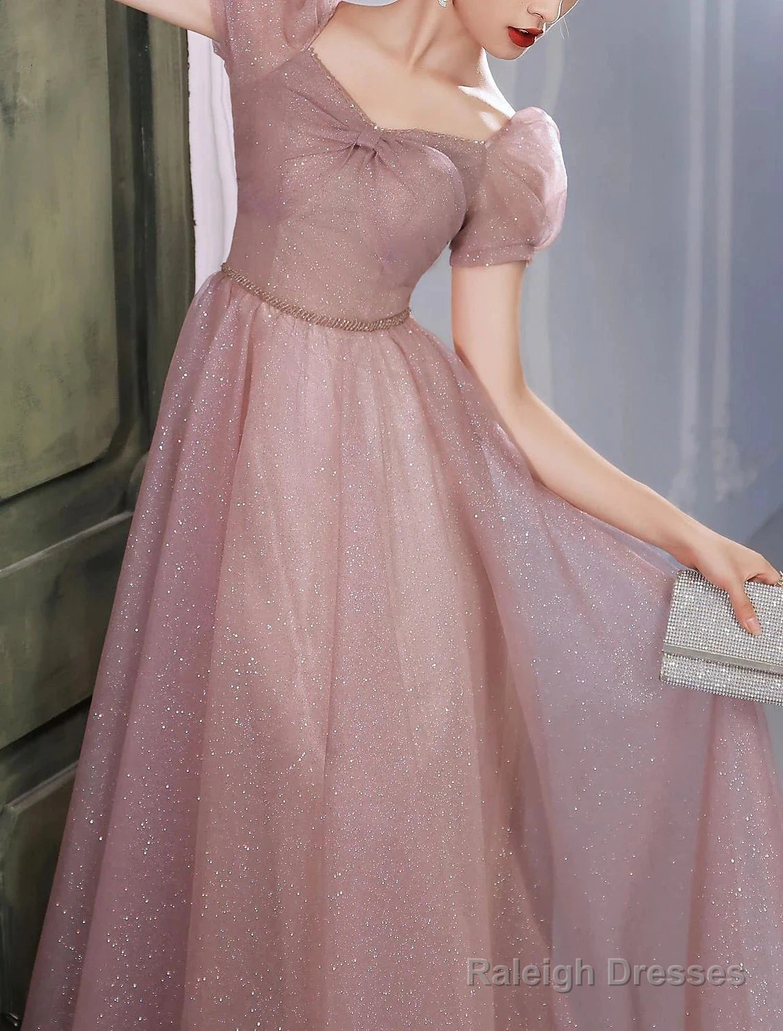 A-Line Beautiful Back Elegant Prom Formal Evening Birthday Dress Sweetheart Neckline Short Sleeve Floor Length Lace With Beading  / Puff Balloon Sleeve