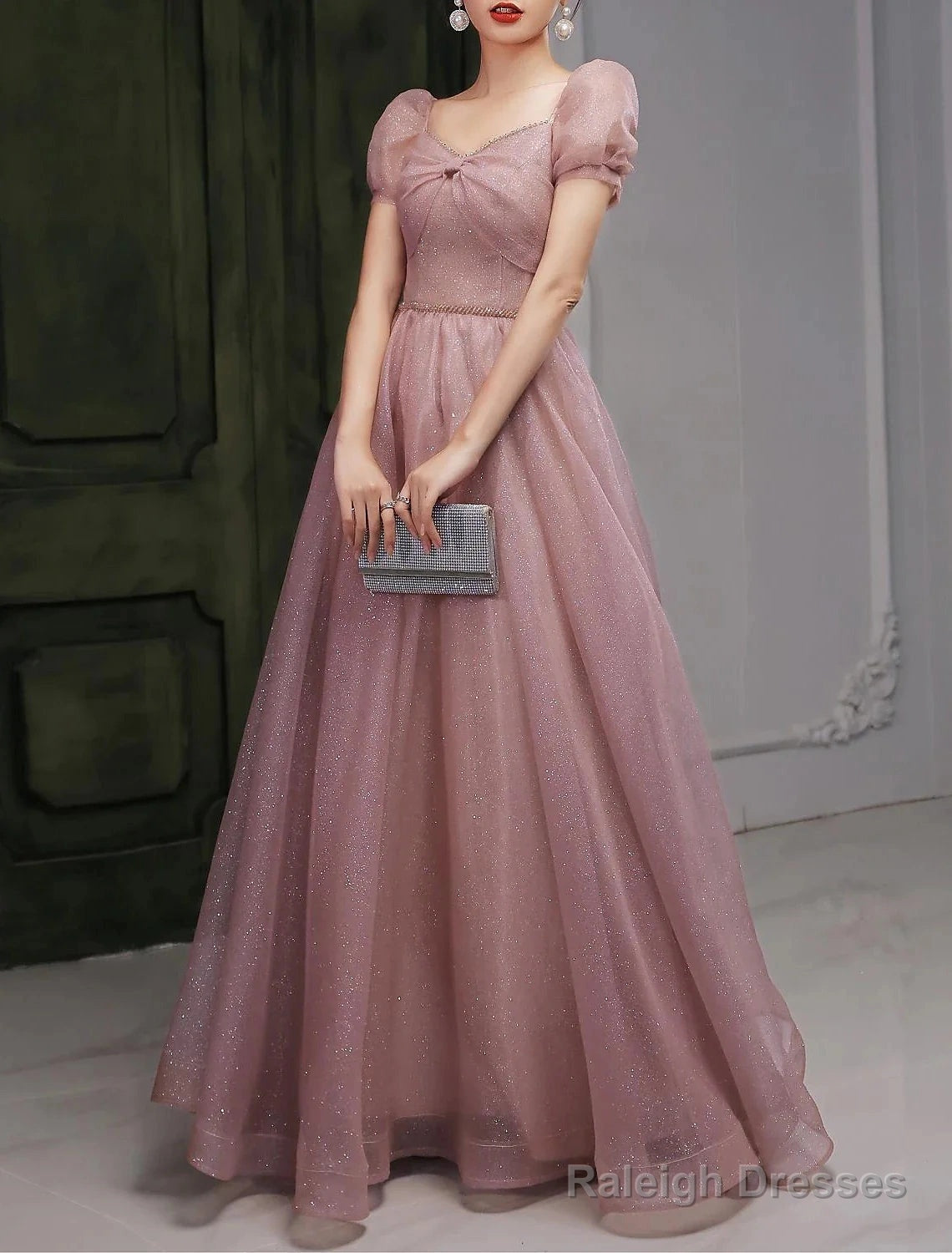 A-Line Beautiful Back Elegant Prom Birthday Dresses Sweetheart Neckline Short Sleeve Floor Length Lace With Beading / Puff Balloon Sleeve