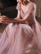 A-Line Beautiful Back Elegant Prom Birthday Dresses Sweetheart Neckline Short Sleeve Floor Length Lace With Beading / Puff Balloon Sleeve