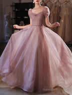 A-Line Beautiful Back Elegant Prom Birthday Dresses Sweetheart Neckline Short Sleeve Floor Length Lace With Beading / Puff Balloon Sleeve