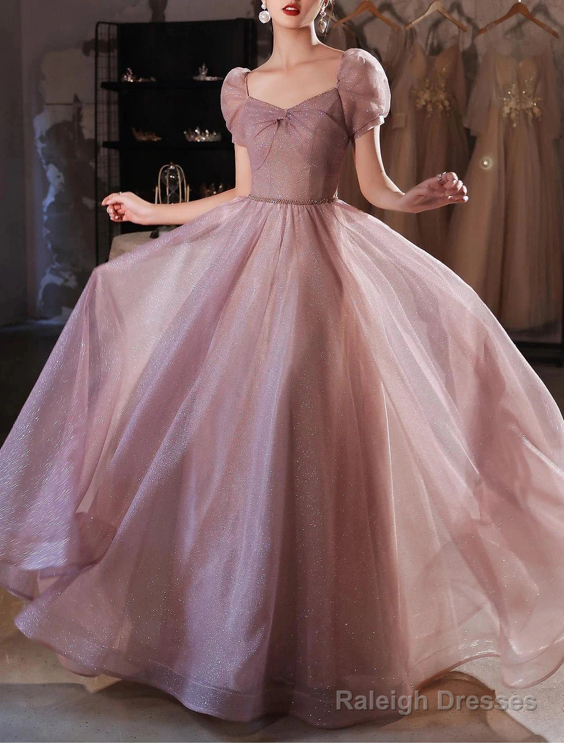 A-Line Beautiful Back Elegant Prom Birthday Dresses Sweetheart Neckline Short Sleeve Floor Length Lace With Beading / Puff Balloon Sleeve