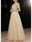 A-Line Beautiful Back Elegant Prom Dresses Jewel Neck Short Sleeve Floor Length Lace With Beading Appliques