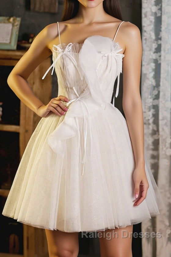 A-Line Beige Tulle Short Prom Dress, Beige Cute Homecoming Dress Main image