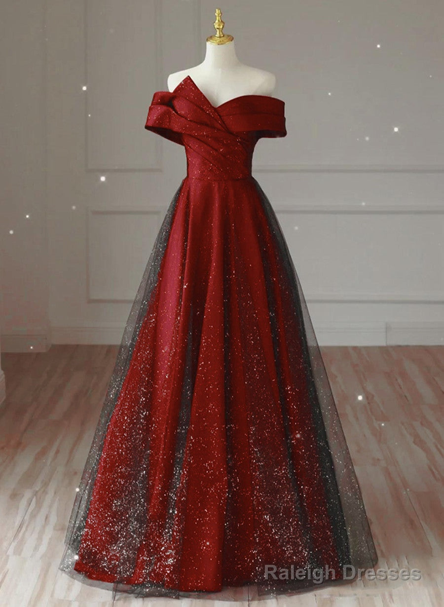 A-Line Black And Red Satin Long Prom Dress, Sweetheart Satin Party Dress Formal Dress Main image