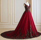 A-Line Black And Red Tulle With Lace Prom Dresses Black And Red Prom Dresses