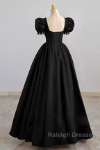 A Line Black Formal Dress Satin Birthday Party Dress