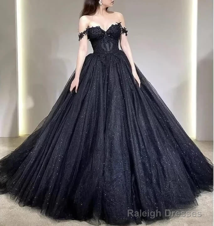 A Line Black Gothic Wedding Dresses Off The Shoulder Lace Tulle Bridal Wear
