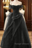 A-Line Black Off Shoulder Tulle With Lace Party Dress, Black Tulle Prom Dress