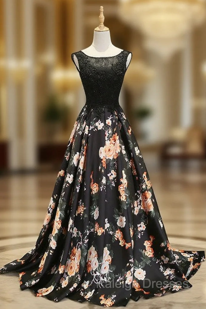 A-line Black Print Prom Dress Main image