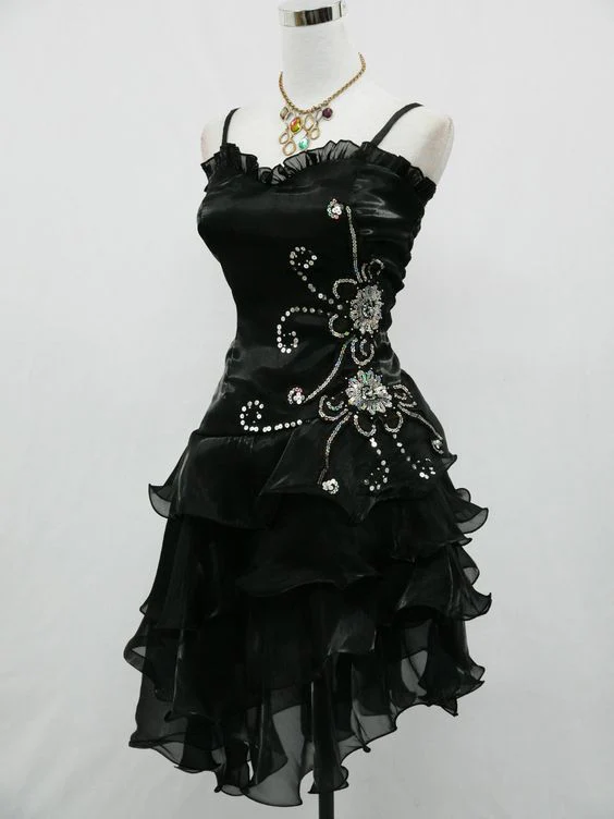 A-Line Black Ruffle Short Prom Dresses Homecoming Dresses Secondary image