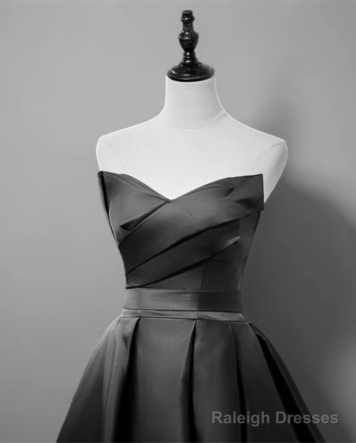 A-Line Black Satin V-Neckline Long Evening Dress, Black Satin Party Dress