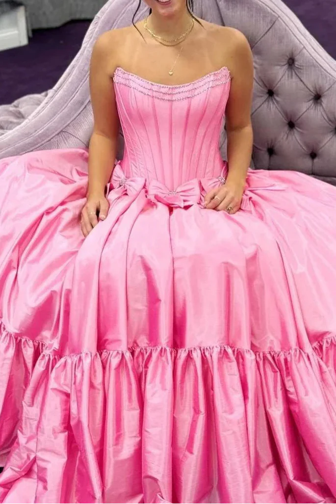 A-Line Black Scoop Neck Satin Prom Dress Long With Bow Knots