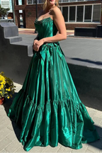 A-Line Black Scoop Neck Satin Prom Dress Long With Bow Knots