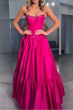 A-Line Black Scoop Neck Satin Prom Dress Long With Bow Knots