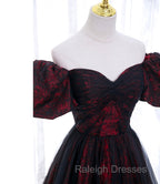 A Line Black Tulle Long Prom Dress