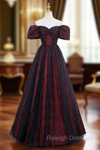 A-line Black Tulle Long Prom Dress Evening Dress