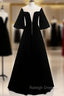 A Line Black Velvet Horn Sleeve See Through Prom Dress