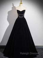 A Line Black Velvet Long Prom Dress, Black Long Prom Dress