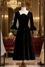 A Line Black Velvet Square Short Litter Prom Dress
